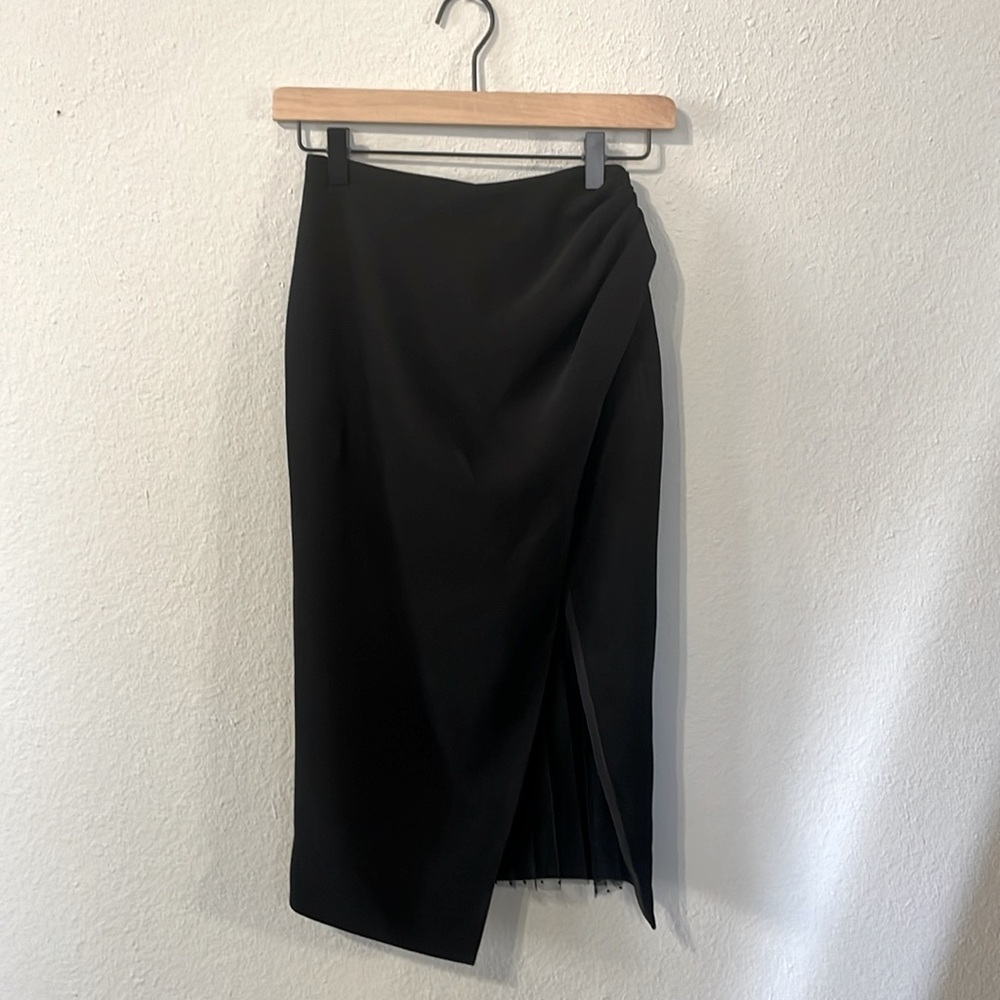 Black Midi Pencil Skirt with Lacy Slit Detail